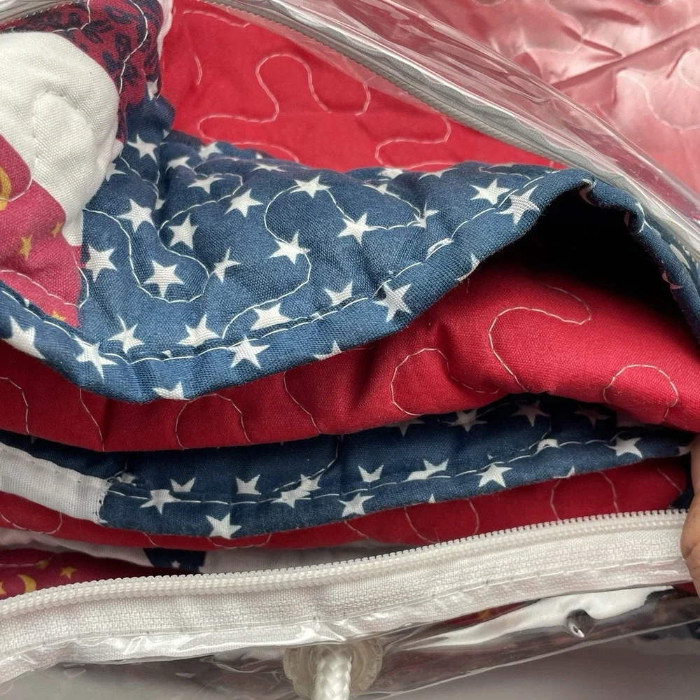 Americana Patch Full Queen Quilt Set 86x86 w/‎ 2 Shams Patriotic USA NIP
